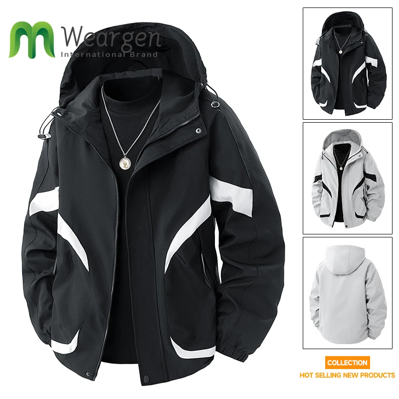 

Men's Waterproof Hooded Jacket Loose Workwear Trendy Brand Mountain Outdoor Casual Color-Block Design 8936