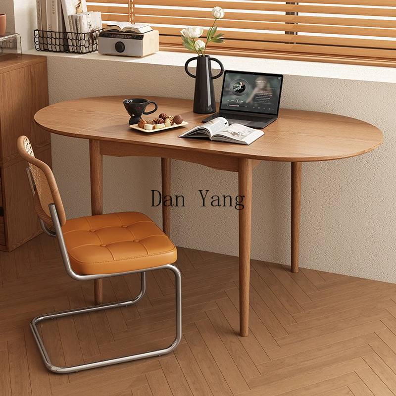 YJ oval folding dining table small apartment against the wall solid wood dining table and chair combination medium and antique