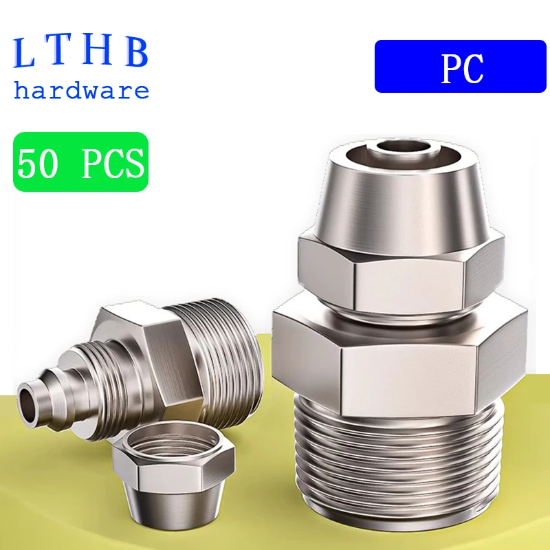 

50PCS Pneumatic Quick Screw Adapter Connector Copper Nickel Plating PC6 8 10mm Fast Twist Joint Male Thread1/4 1/2 Hose FIitting