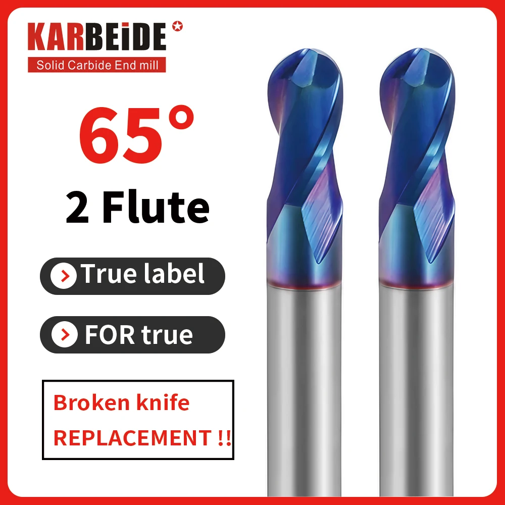 KARBEIDE 2Flute Ball Nose Carbide End Mill with Nano Blue Coating  HRC65  Size R0.5-R10mm