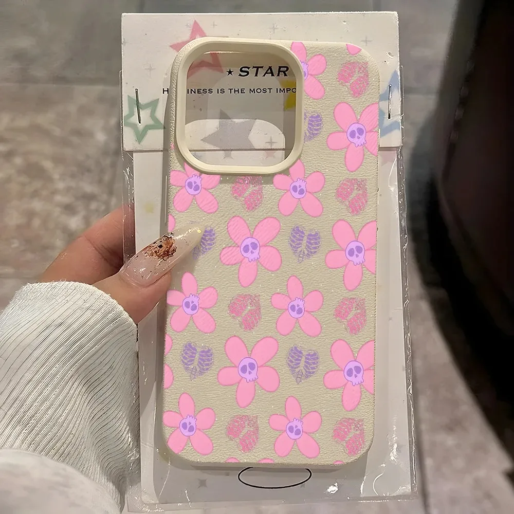 For Samsung A05S A06 A07 A15 A16 A17 A34 A35 A53 A54 A55 S23 S24 FE S25 S26 Ultra A26 A36 A56 Cute Pink Skull Flower Gothic Case