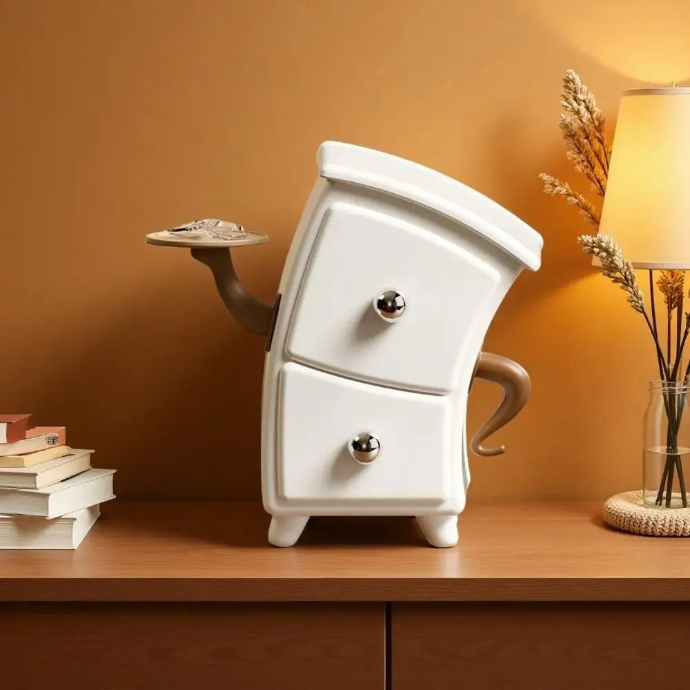 

Unique Shape Akimbo Shaped Jewelry Box Decorative Plastic Jewelry Storage Box with Handle Drawer Style Compact Drawer Tray