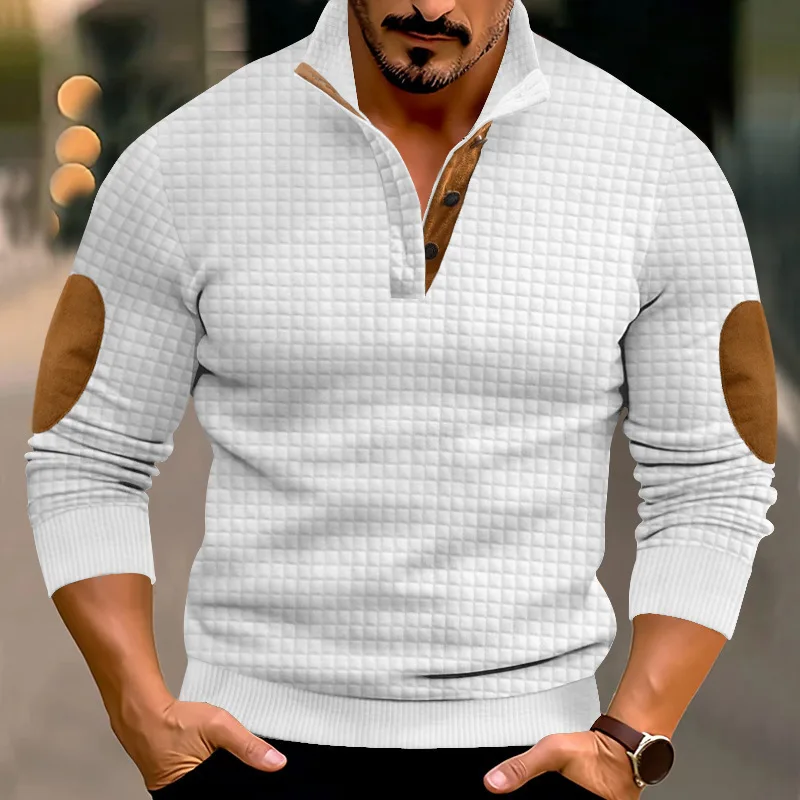 2024 Spring and Autumn New Men's Hoodies Jacquard Casual Stand Collar Long Sleeve Small Checkered Knit Pullover Sweatshirt Men