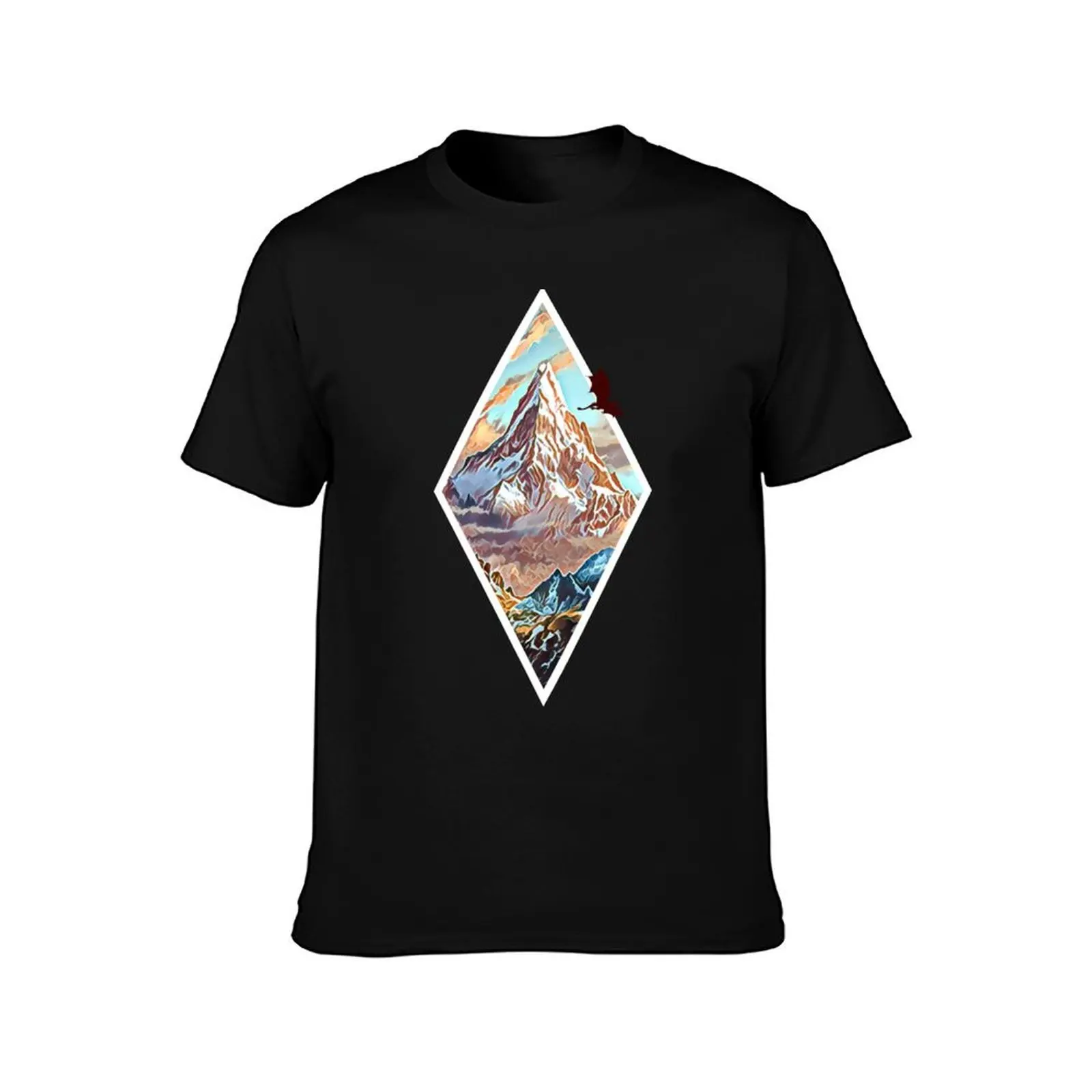 The Lonely Mountain - Dragon - Digital Art - Diamond Frame Black Fantasy T-Shirt Casual Graphic Print Tee T-Shirt