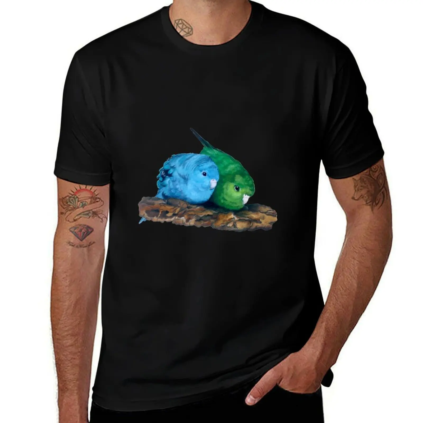 Pair of Lineolated Parakeets T-Shirt Casual Everyday Short Sleeve T-Shirt
