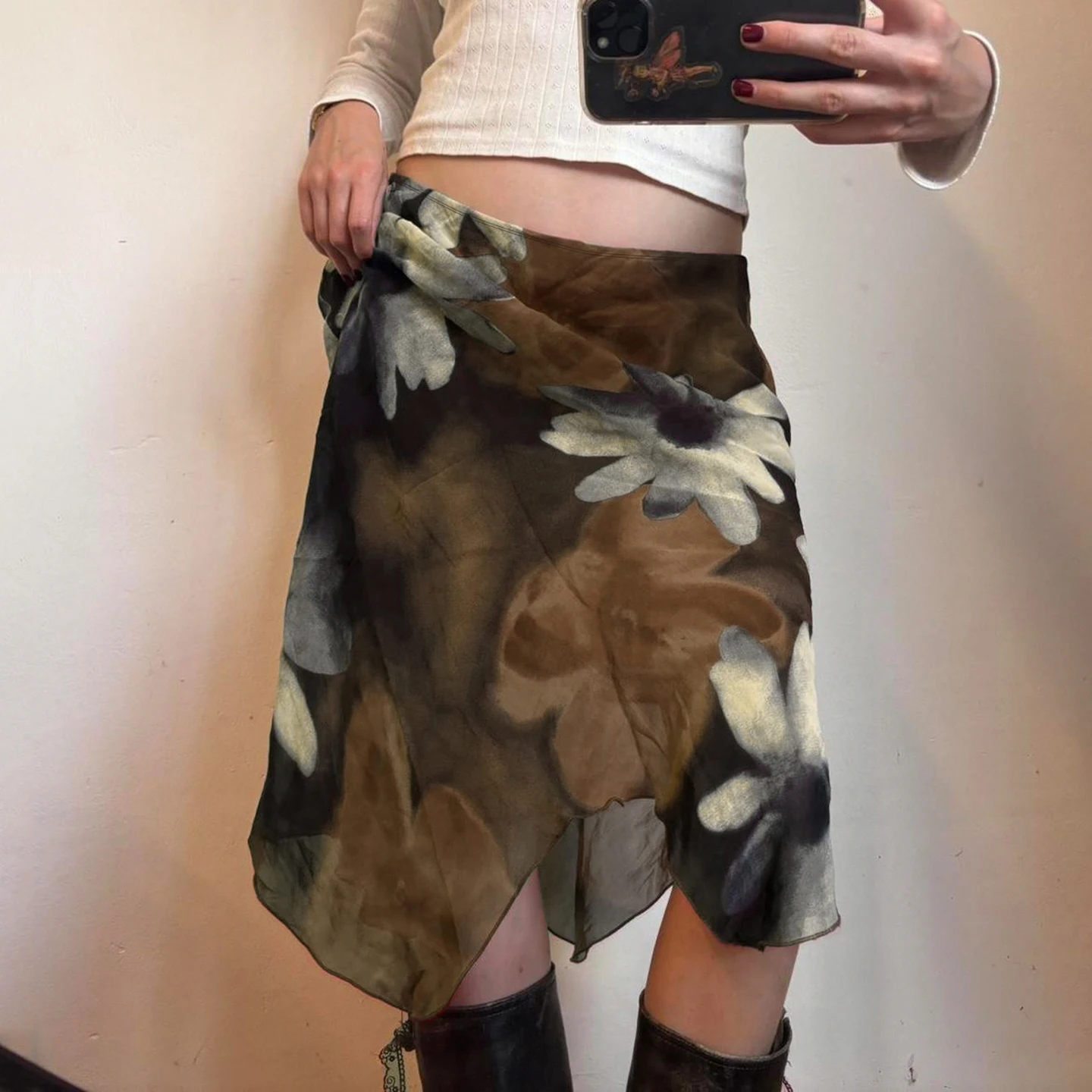 

Юбка Y2K с цветочным принтом, сетчатая, асимметричная, женская, с низкой посадкой, миди, А-силуэт, эстетичная одежда, летний образ 2026