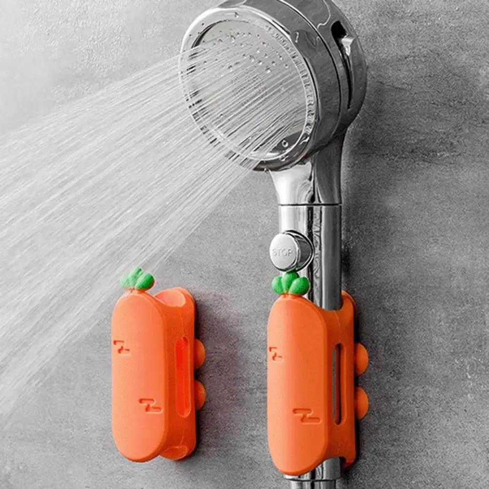 Shower Head Holder Suction Cup Wall Mounted Punch-free Silicone Carrot Shape Handheld Shower Head Bracket Bathroom Accessories