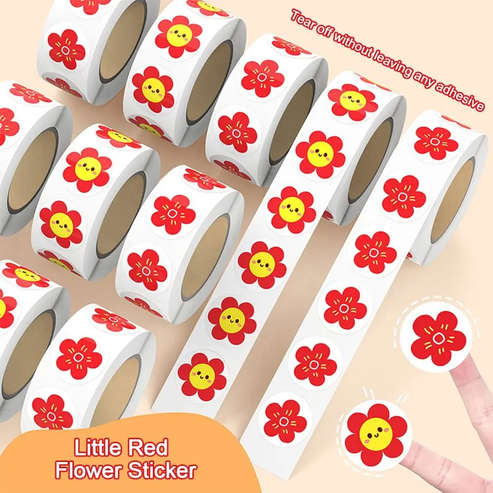 500Pcs/Roll Self-adhesive Kindergarten Stickers Little Red Flower Animal Praise Stickers Student Stationery Cartoon