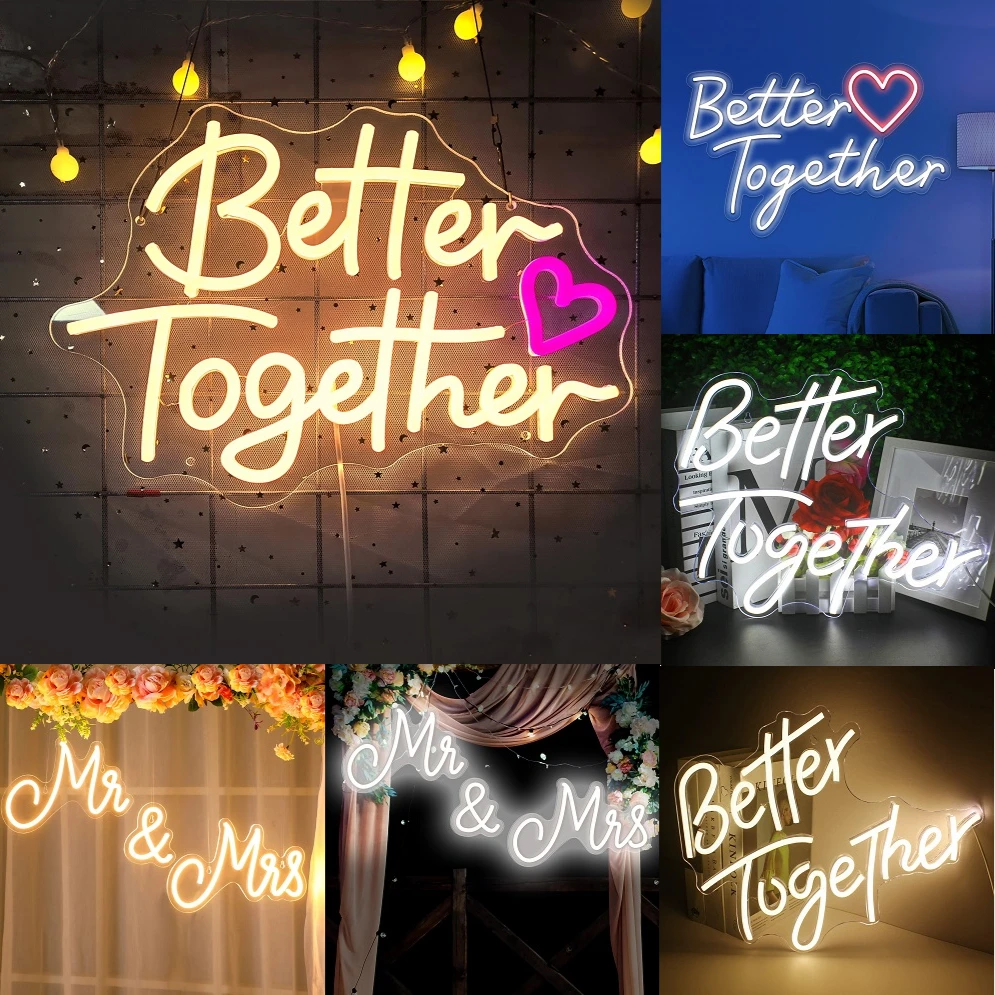 Better Together Neon Led Sign for Bedroom Wedding Decoration Just Married Neon Sign LED Lights Room Decor Mr And Mrs Neon Lights