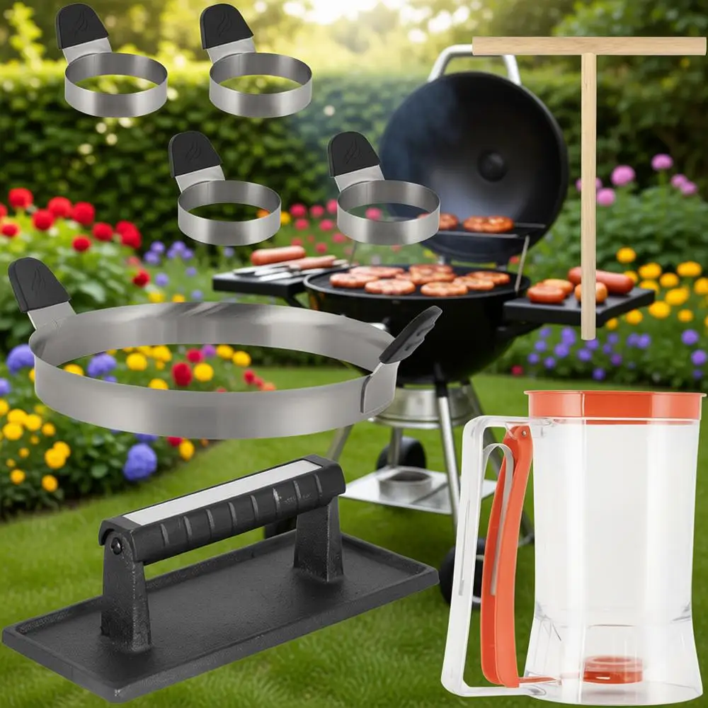 

Пластиковый дозатор для теста, чугунная сковорода для бекона, 10-дюймовое кольцо для омлета из нержавеющей стали, деревянный распределитель для блинов