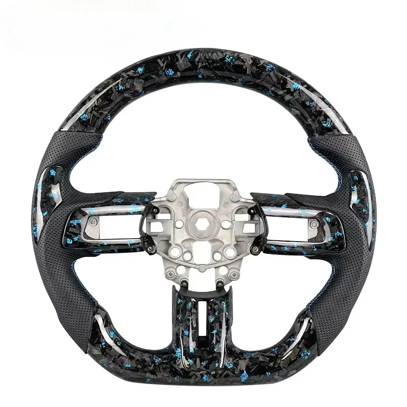 

Руль из настоящего карбона с перфорированной кожей синего цвета для Ford Mustang GT EcoBoost Shelby 2015-2023