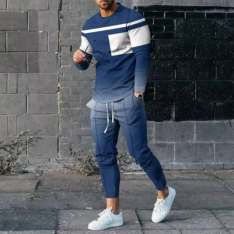 Nueva ropa de otoño para hombre, pantalones de manga larga a la moda con estampado 3d, pantalones de manga larga holgados informales de dos piezas para hombre, conjunto de dos piezas