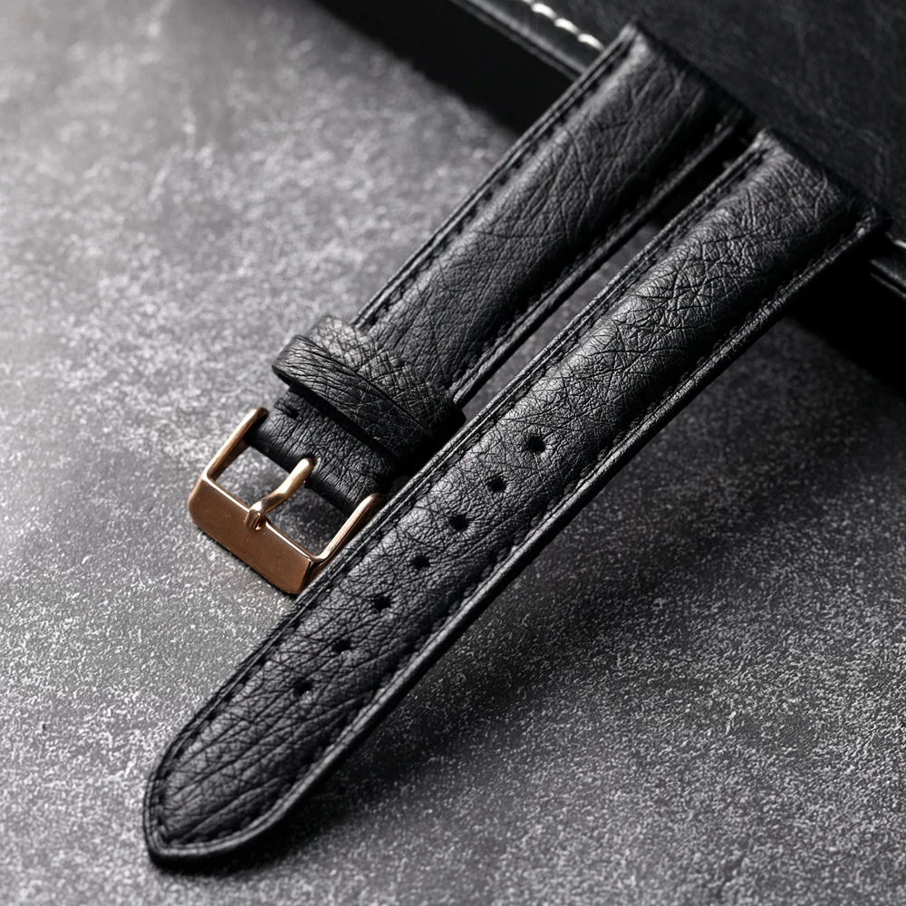 Handgefertigtes südafrikanisches Straußenleder, schwarzes Armband, 18, 19, 20, 21, 22 mm, Vintage-Lederarmband, Herrenarmband, Höhenleder
