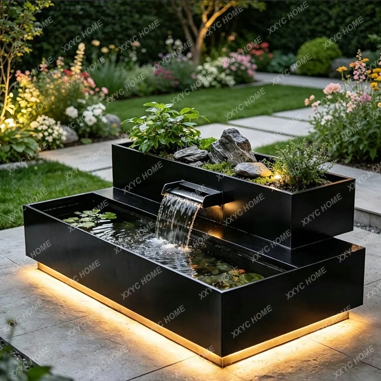 Balcony stainless steel fish pond flower box metal flowing water ornament