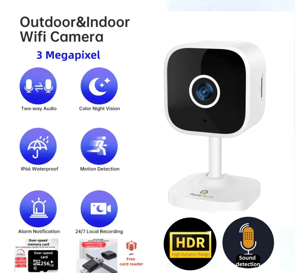 3 Megapixel Smart Home Security Camera AI Human Detection HD Wireless WiFi Webcam 2304*1296P Two-way Audio Alarm Notification
