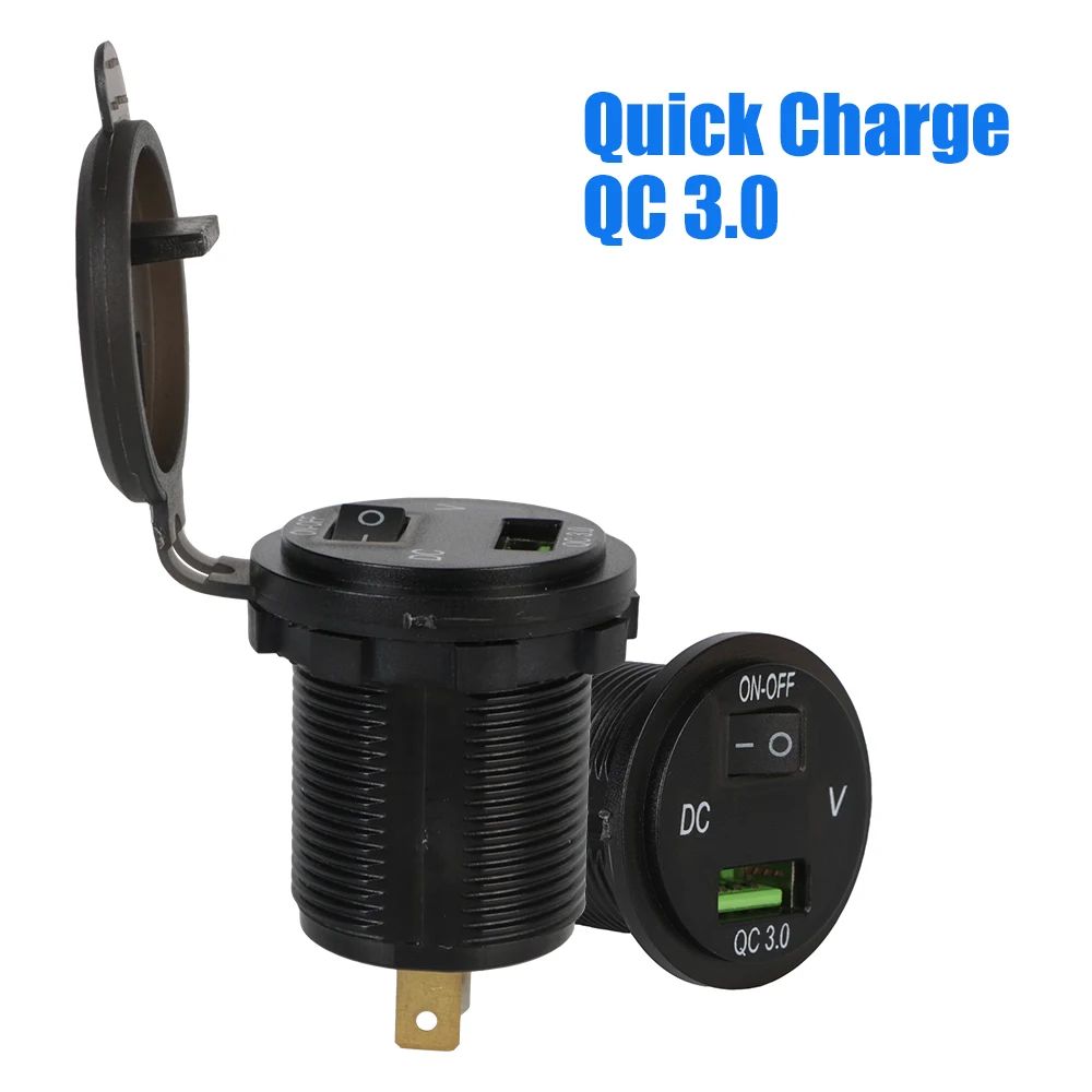 Quick Charge QC 3.0 for Auto Marine Motorcycle Truck Waterproof 12-24V Socket Car USB Charger Power Adapter Outlet With switch