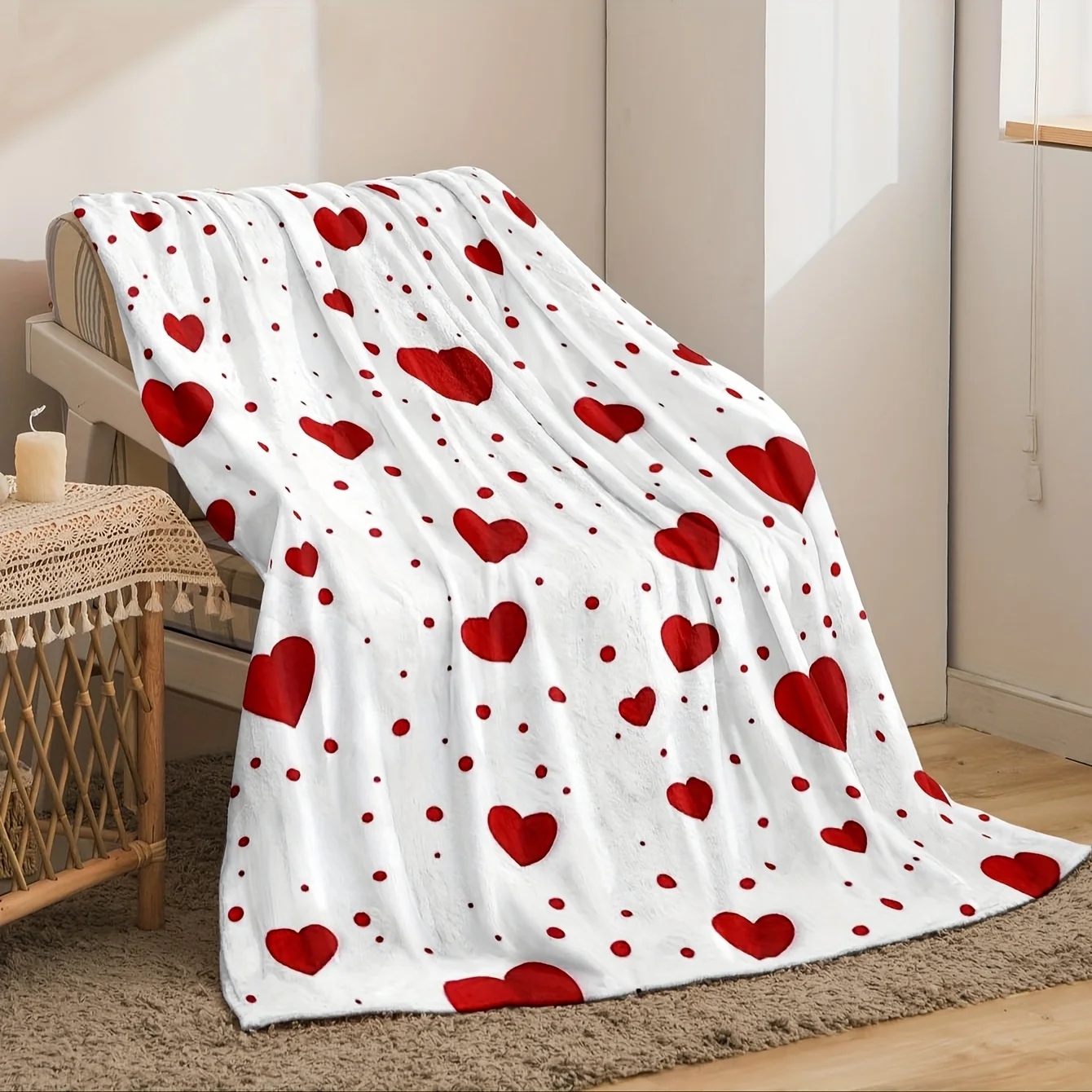 

Cozy Love Heart Digital Print Flannel Throw Blanket - Ultra-Soft, Warm & Reversible for Couch, Bed, Office, Travel
