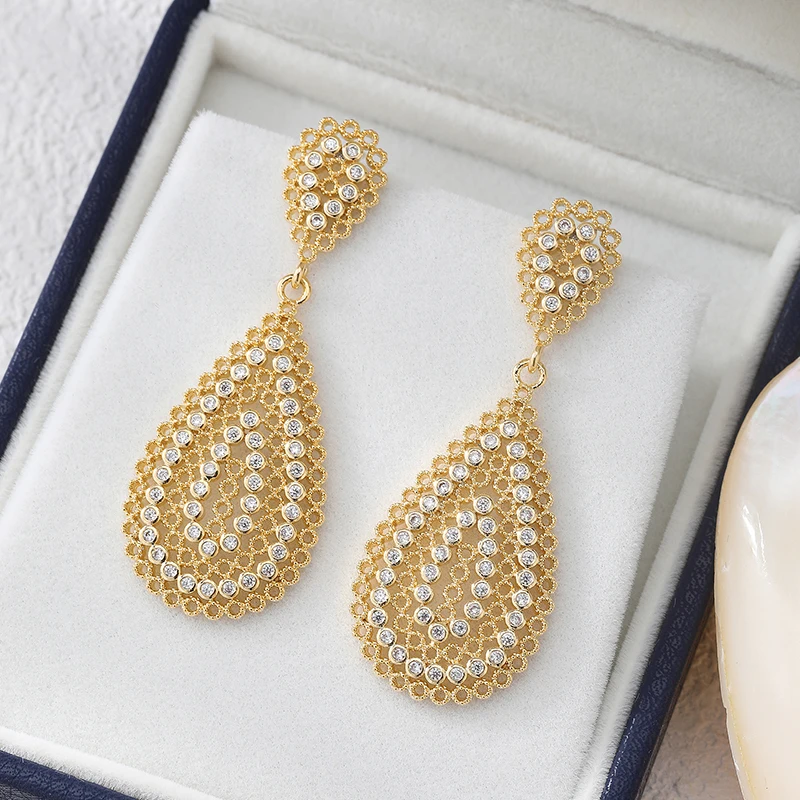 

SENYU Zircon Jewelry Classic Big Water Drop Earrings 18K Gold Plated Fashion Indian Women Earrings Dubai Wedding Bridal Jewelry