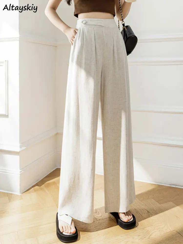 

Wide Leg Pants Women Korean Style Fashion High Waist Summer Baggy Simple Graceful Female Comfortable Daily Leisure All-match Ins