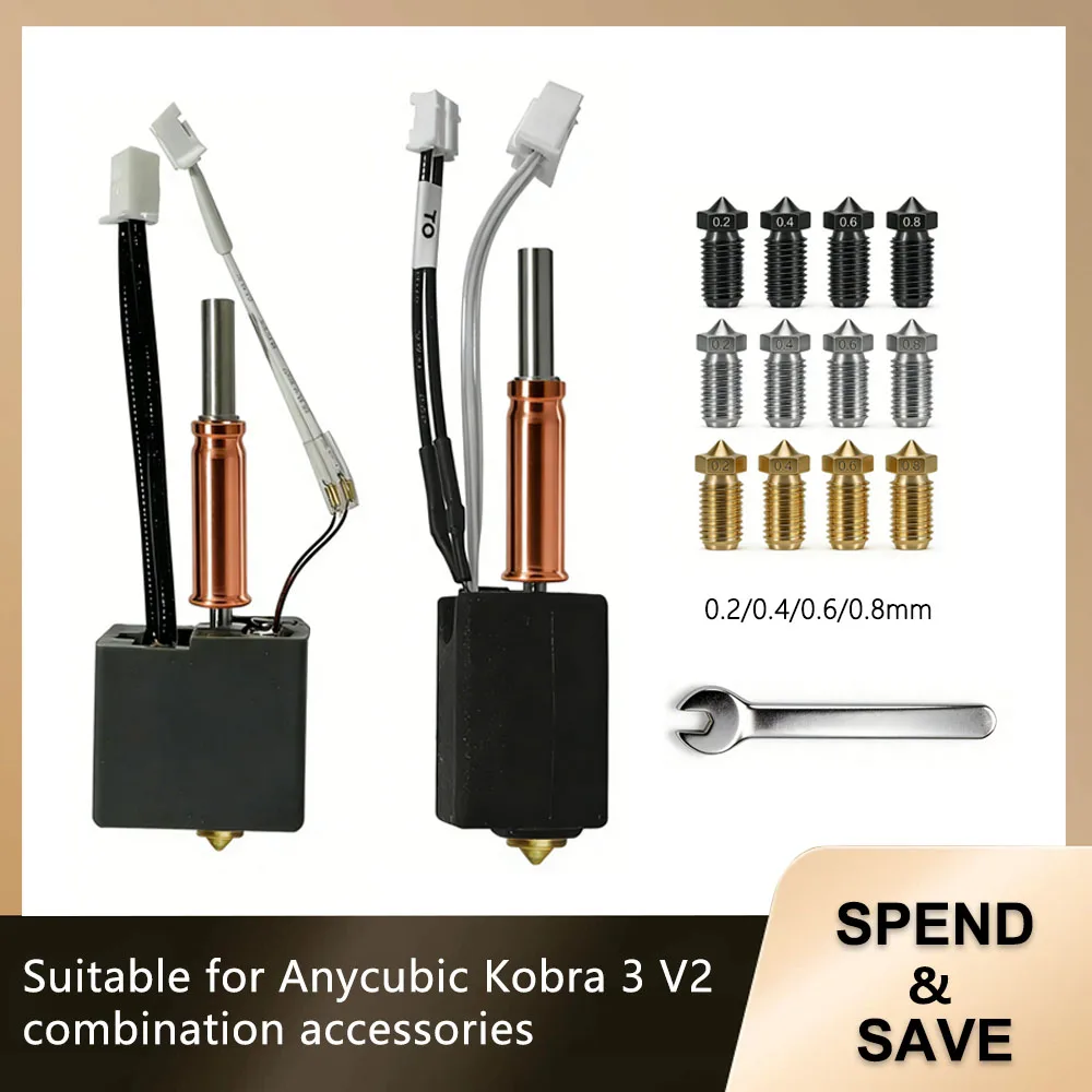 

Combination Accessories For Anycubic Kobra 3 V2 Kit 0.4mm Hardened Steel Brass Nozzle Good Wear Resistance Thermal Conductivity