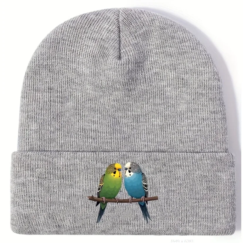 Budgie Bird Print Beanie Hat Soft Stretch Winter Cap for Casual Outdoor Wear