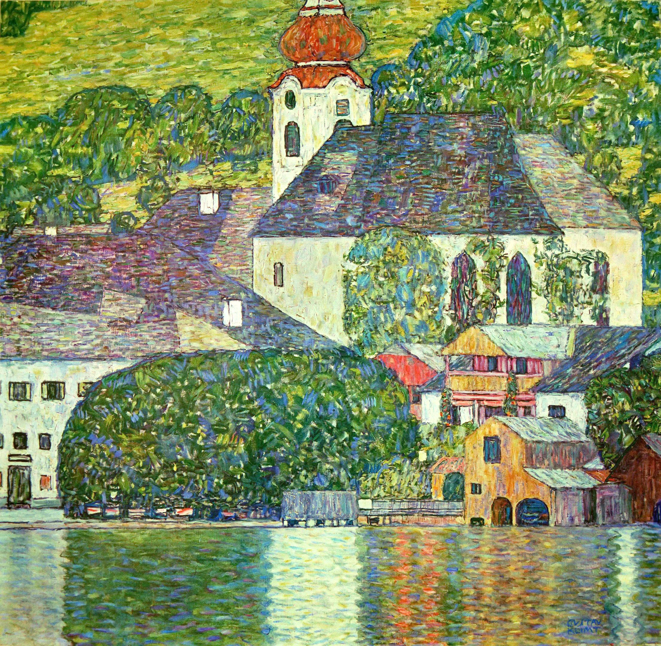 الكنيسة في Unterach على Attersee بقلم غوستاف كليمت لوحة زيتية مرسومة يدويًا لوحة زيتية شهيرة طبق الأصل صورة ديكور