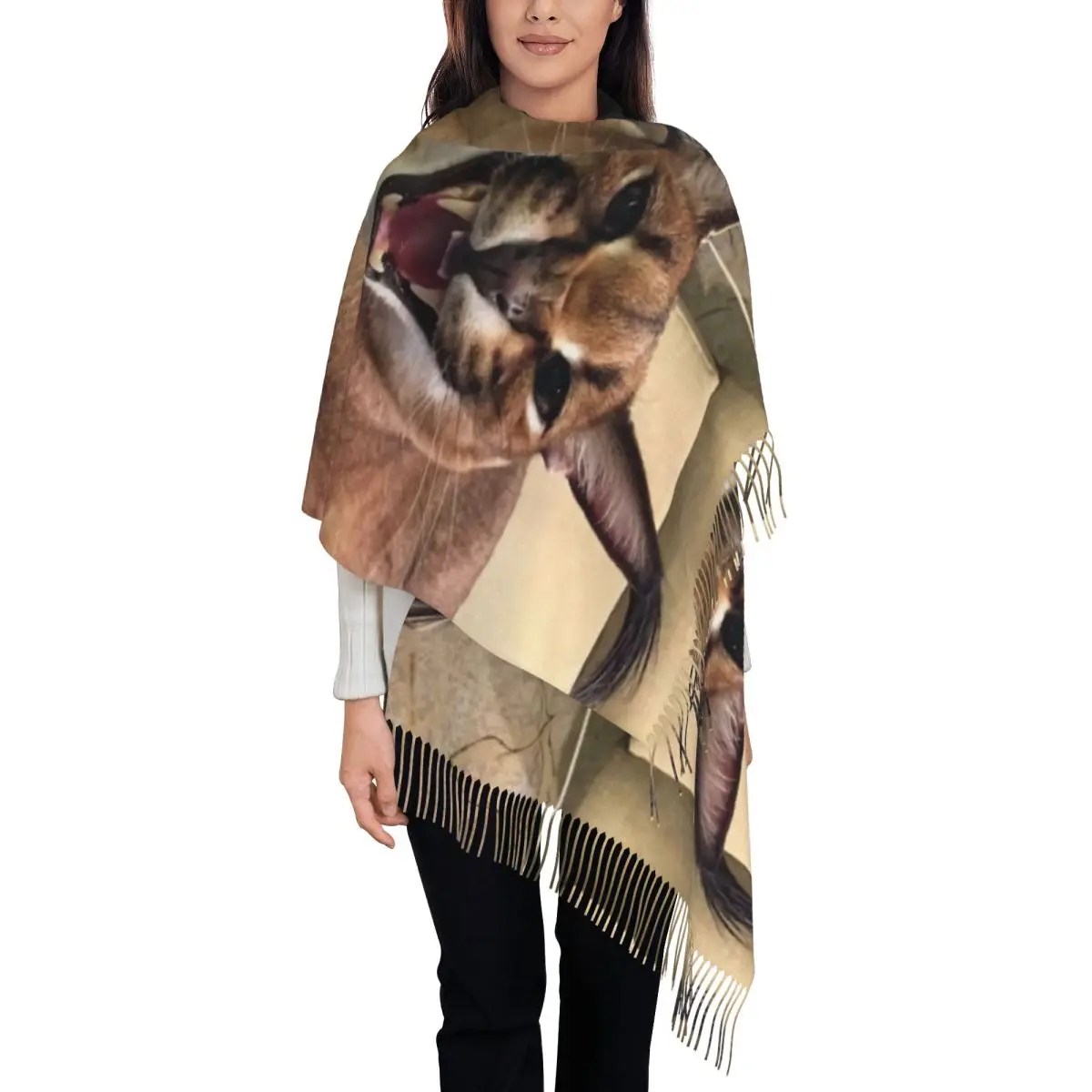 

Caracal Cat Floppa Meme шарф с кисточками женские мягкие шали накидки женские зимние шарфы