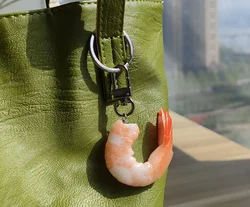 PVC Imitation Shrimp Meat Key Chains Creative Food Keychain for Women Bag Pendant Novelty Funny Scene Decoration Party Gift