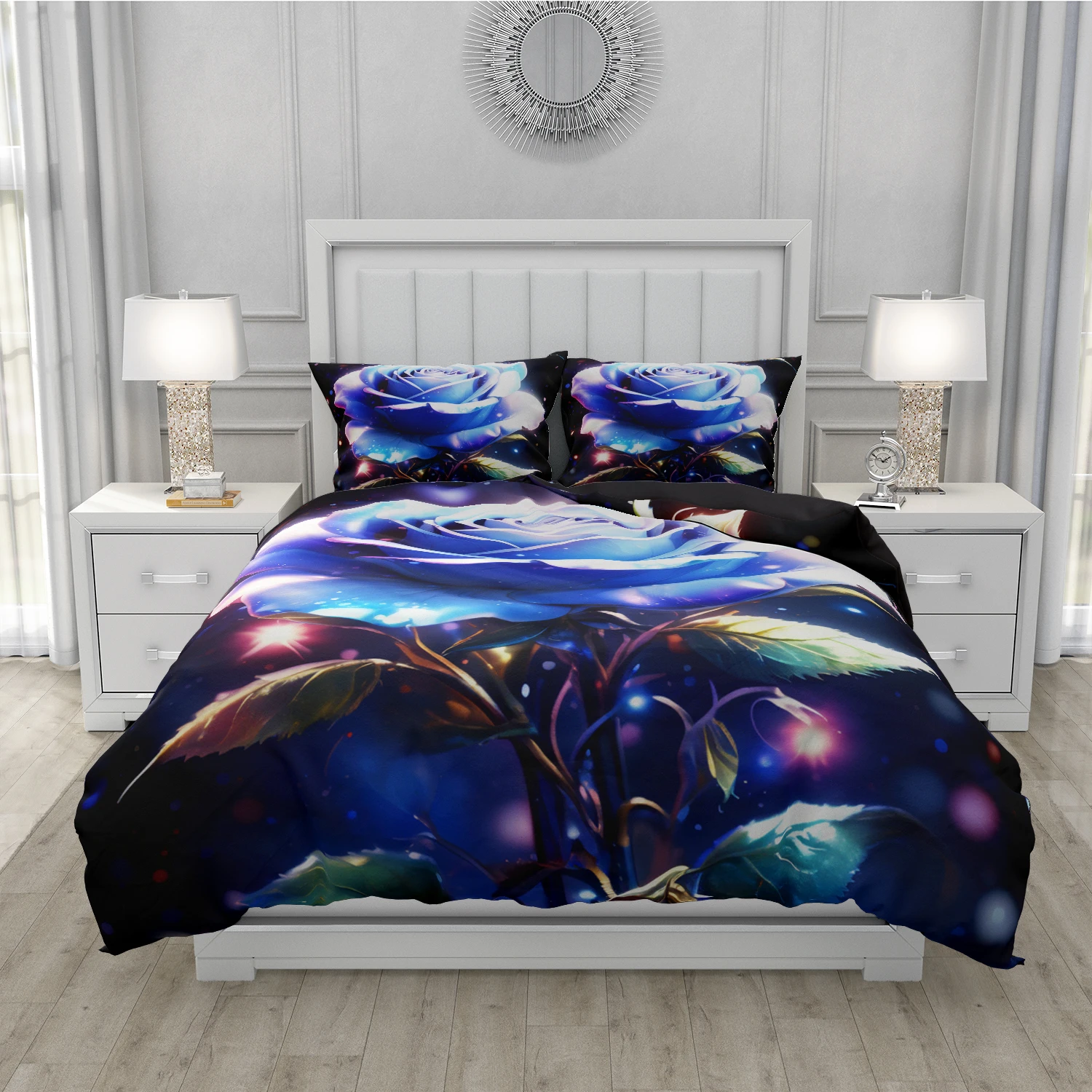 Blue Roses Duvet Cover Set Queen Size King Full 3D Bedding Sets Flower Quilt Linens Single Double Bed 220x240 200x200 140x200