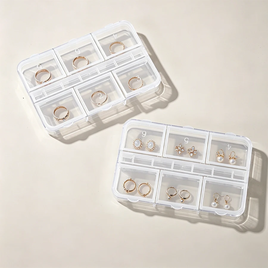 

Long rectangular transparent plastic compartmentalized box - double row detachable jewelry, accessories, manicure, and medicine