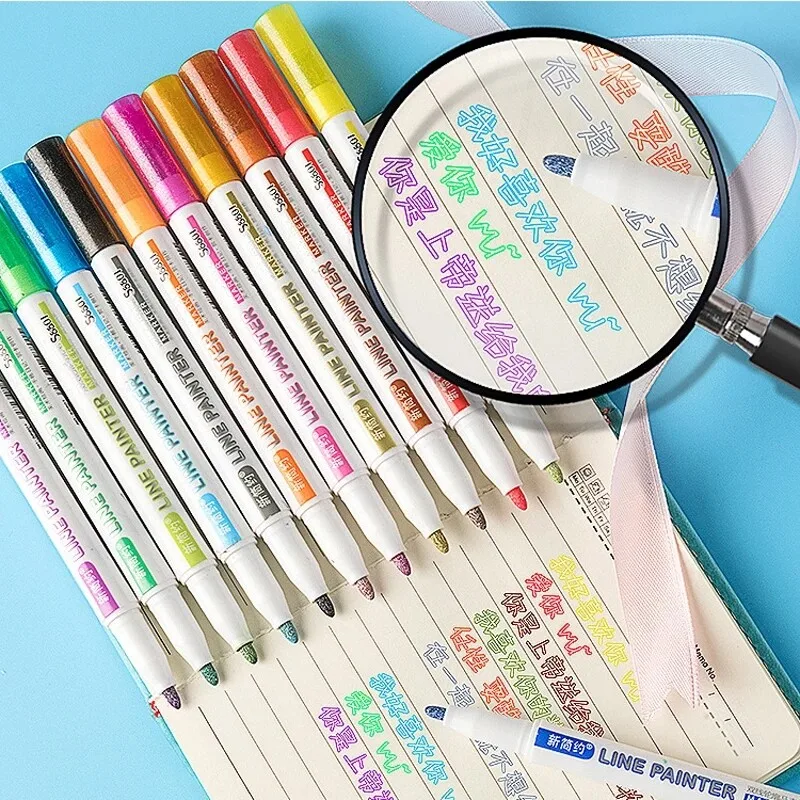 8 Colors Double Lines Contour Art Pens Markers Pen Out Line Pen Highlighter Scrapbooking Diary Graffiti Poster Card