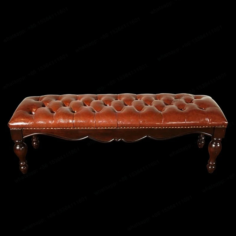 Simple bedside stool, bedroom walnut leather solid wood bedside stool