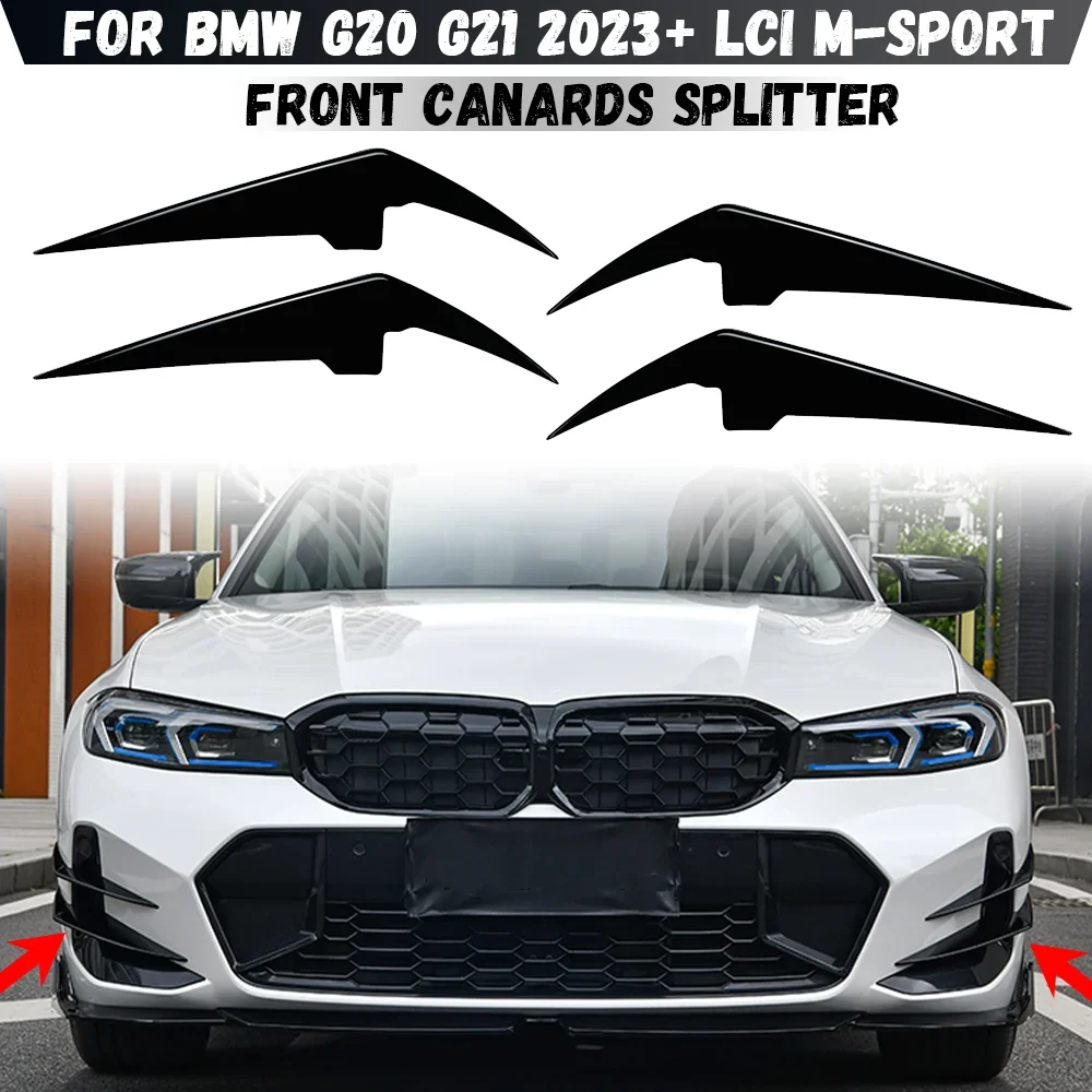 

4Pcs/Set Front Bumper Canards For BMW 3 Series G20 LCI M Sport 320i 325i 2023+ Front Bumper Body Lip Splitter Trim Body Kits