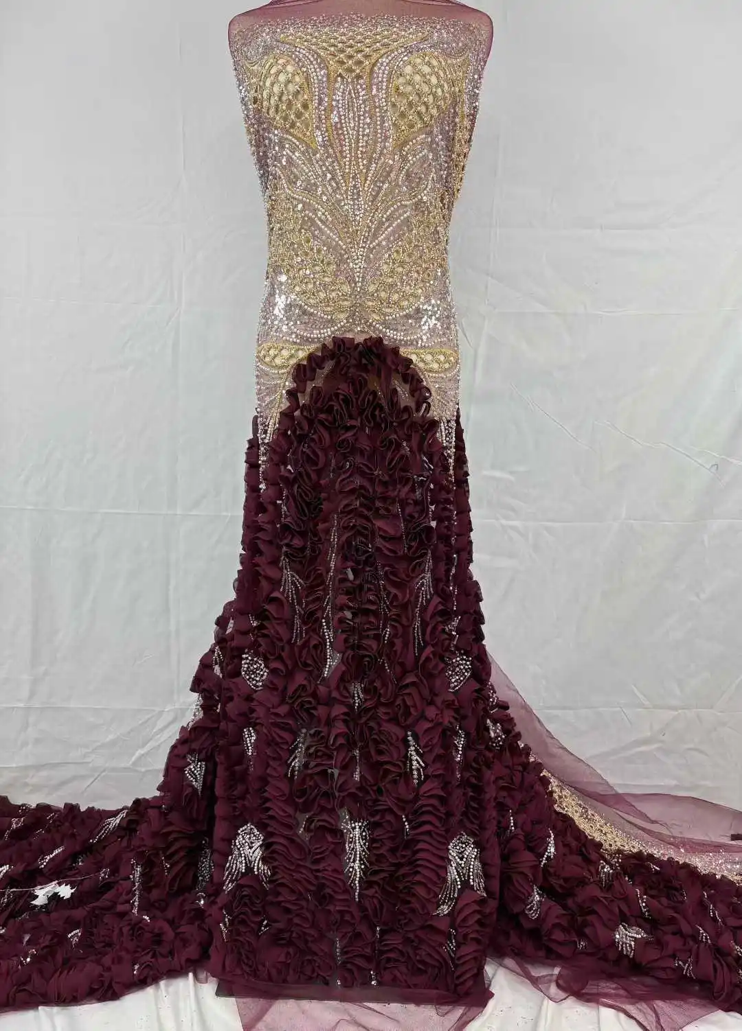 

Luxury African 3D Embroidered Beaded Lace Fabric French Tulle High Quality 2026 Beads Nigerian Wedding Dress 5 Yards