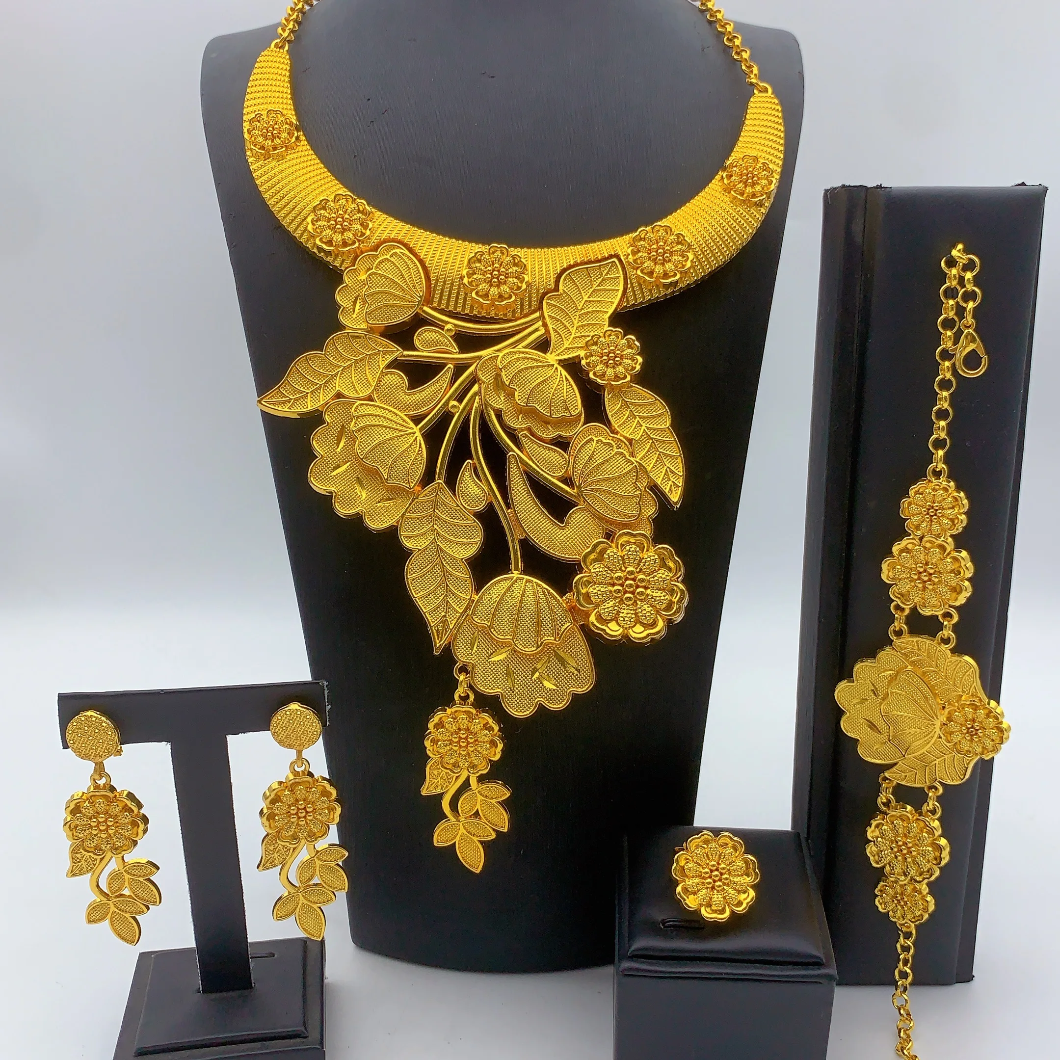 Ensemble de bijoux africains de luxe pour femmes, style éthiopien et Dubaï, couleur or 24 carats, colliers longs, cadeaux pour mariage et fêtes, vente en gros