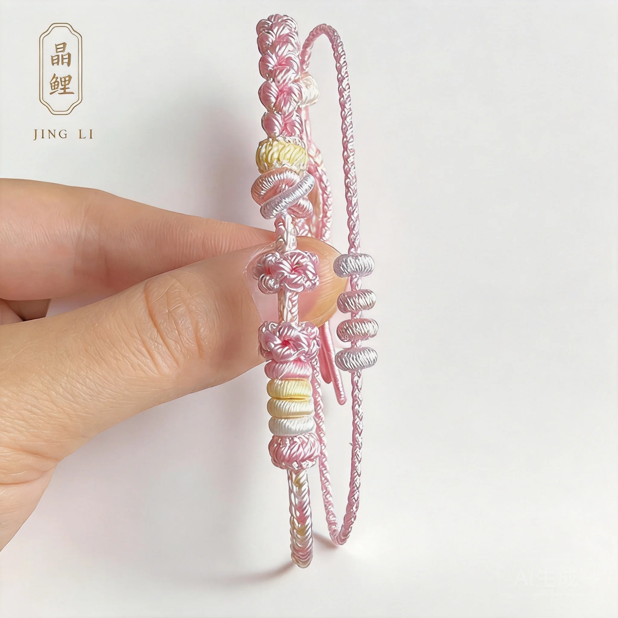 Chinese Style Lucky Peach Blossom Handmade Double Layer Braided Bracelet For Women Girls Adjustable Diy Beaded Pastel Color Good