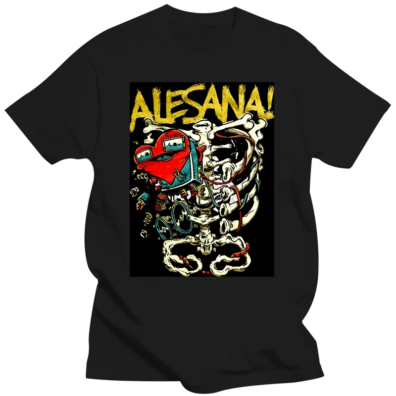 100% Cotton Letter Printed T-Shirts Alesana Men'S Skeleton Heart Slim Fit T-Shirt Black