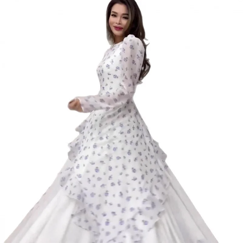 2025Estate Nuovo elegante abito floreale a maniche lunghe fresco per donna