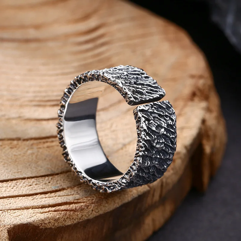 Wholesale 925 sterling silver ring irregular pattern ring ring opening Thai silver vintage trendy unique ornament