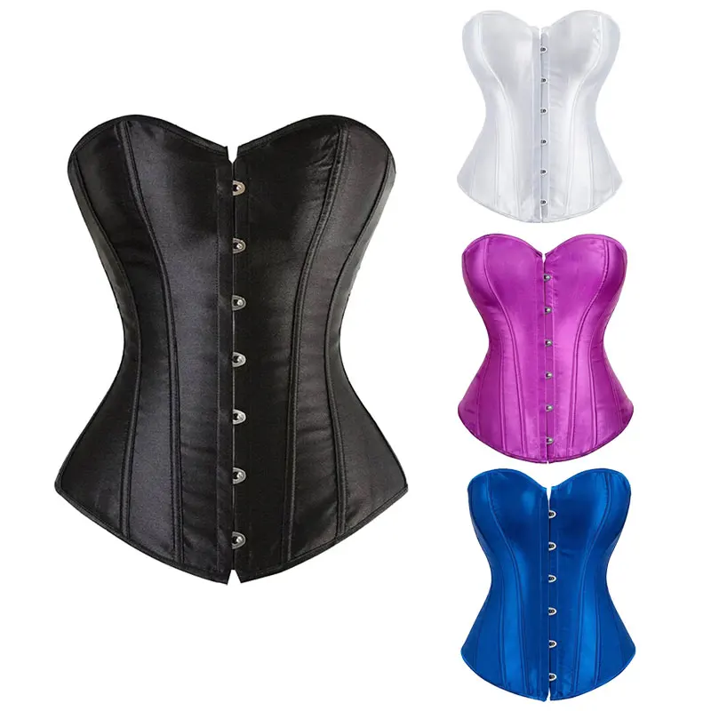 

Black Corset Top Plus Size Bustiers Overbust Satin Sexy Costume Corselet Brocade Vintage Style Women Satin Overbust Corset