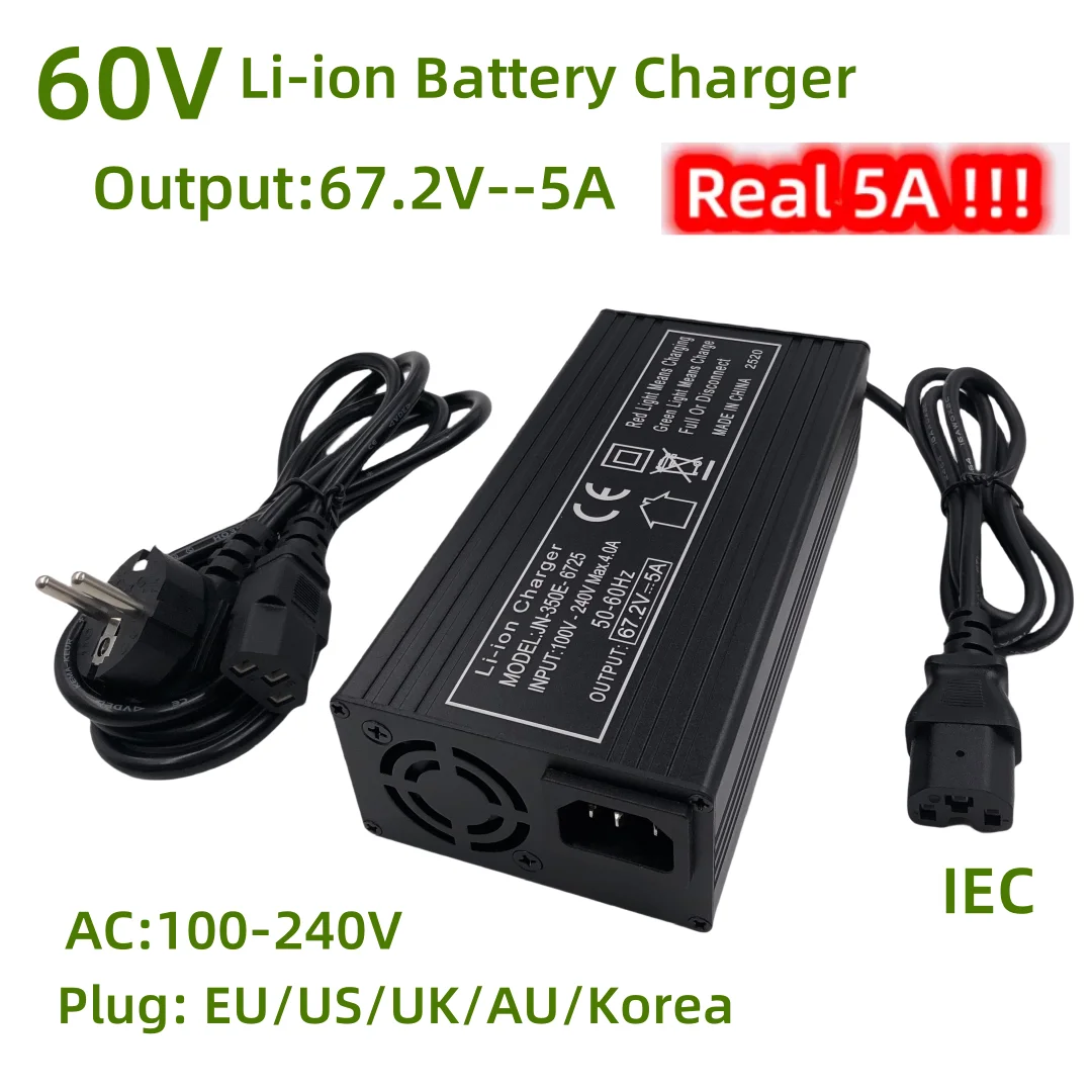 

60V Fast Charger 67.2V/5A 67.2V Fast Charger For 16S 60V lithium Battery Charger IEC/PC Connector Strong Heat Dissipation