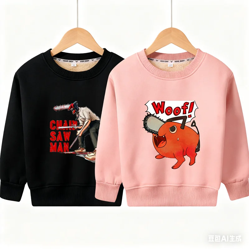 

Chainsaw Man Pullover Sportswear Thicken Thermal Cute Lamb Wool Sweatshirt Casual Elasticity Sweater Loose Fleece Girl Warm Coat