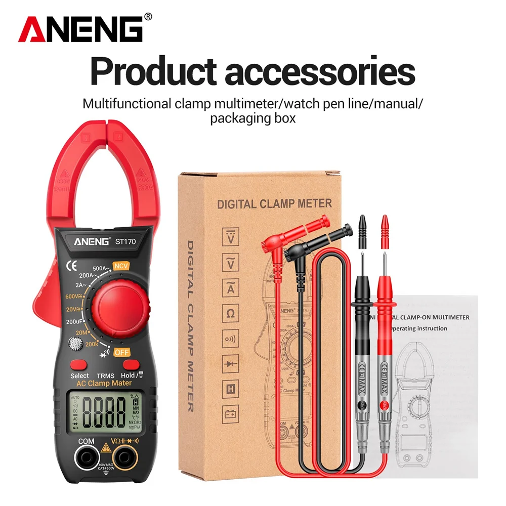 

Aneng ST170 Digital Automatic Multimeter High Precision Pliers Ammeter Voltmeter DC/AC Current Capacitance NCV Ohm Test Tool