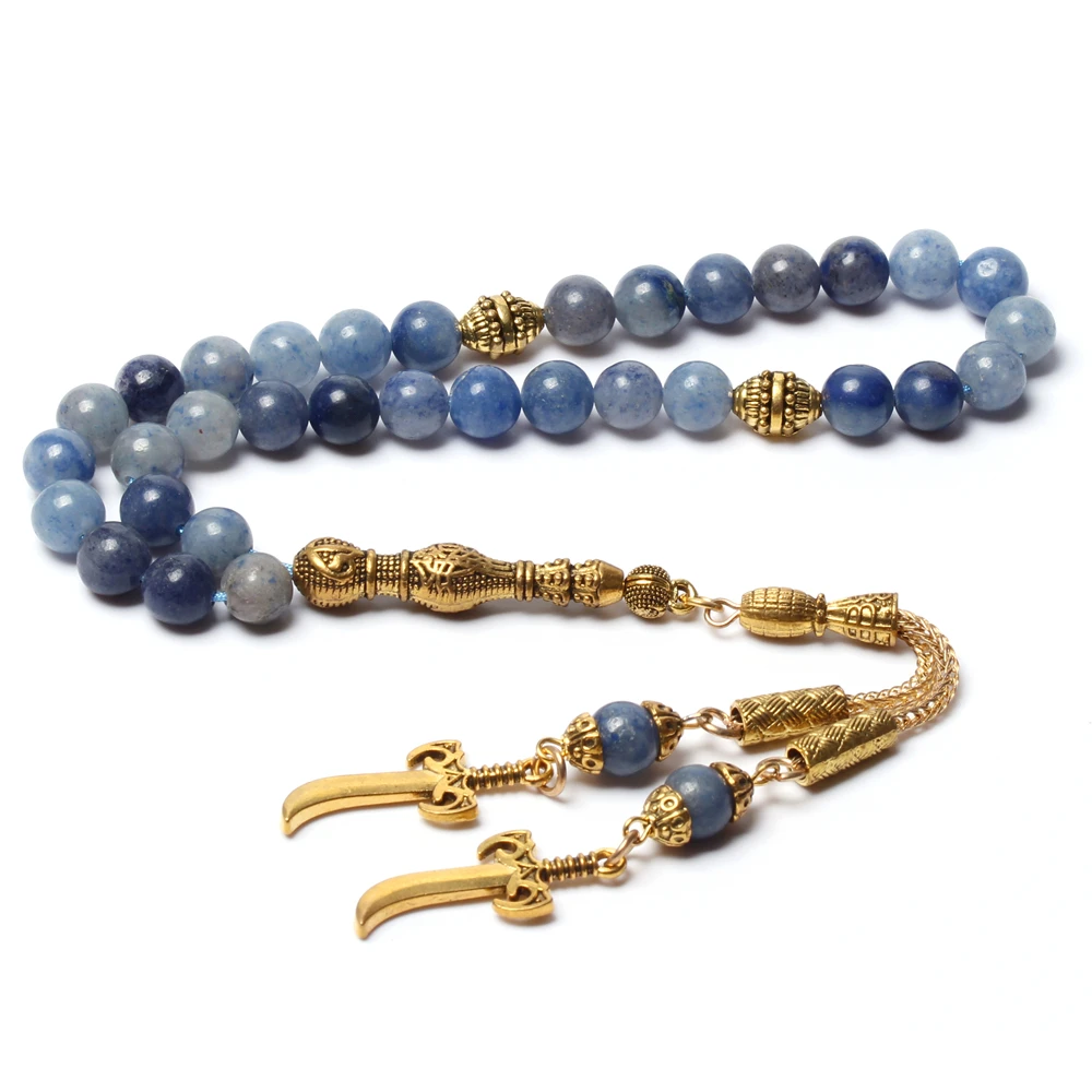 Muslim tesbih rosary misbaha natural blue aventurine stone islamic tasbih prayer beads