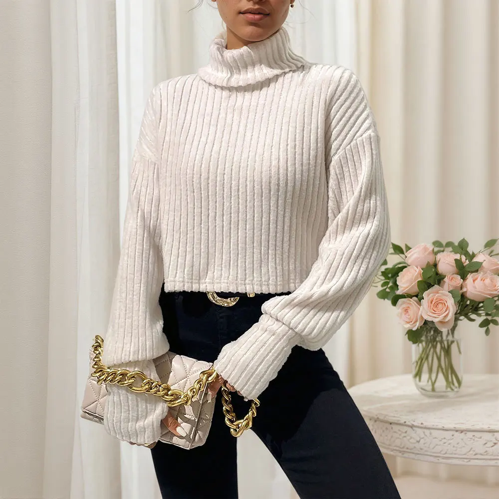 

Pure Color Ribbed Knitted Hoodie ort High Collar Base Layer Top Women's Faion Autumn Winter Thin Fabric Chinese Sle irt