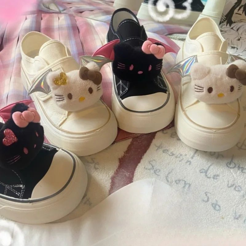 Hello Kitty With Bat Wings Trendy Sneakers Y2k Women's China-Chic New Big Toe Canvas Shoes Thick Soled JK Cute Anti-skid Shoes