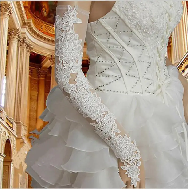 Bridal wedding dress gloves lengthened hook lace embroidered gloves