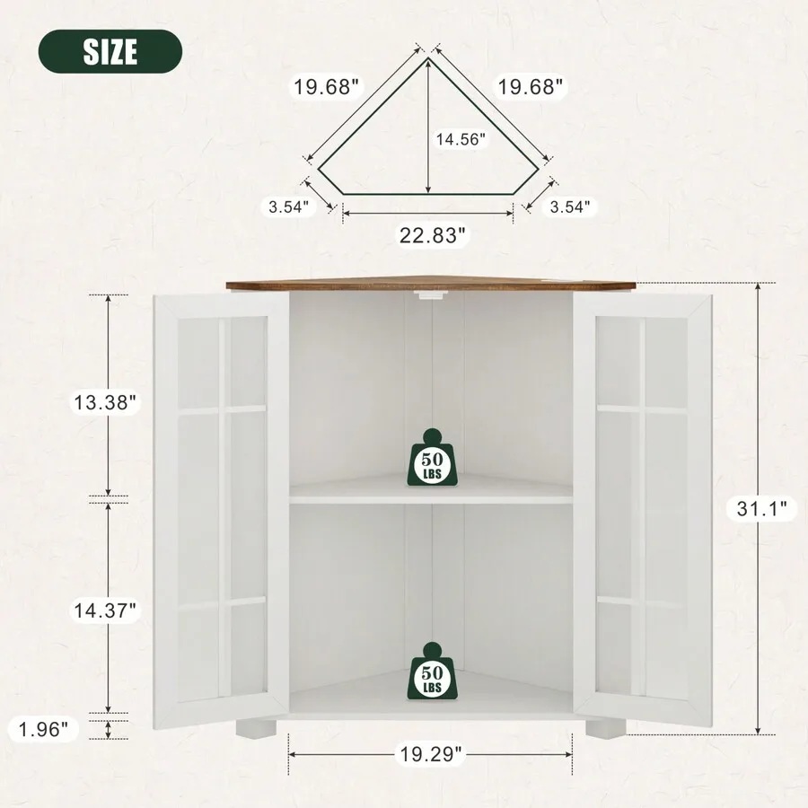 Farmhouse Cabinet With LED Light, Small Bathroom Cabinet With 2 Doors, Free Standing Home Floor Storage Cabinet For Laundry Room view 2