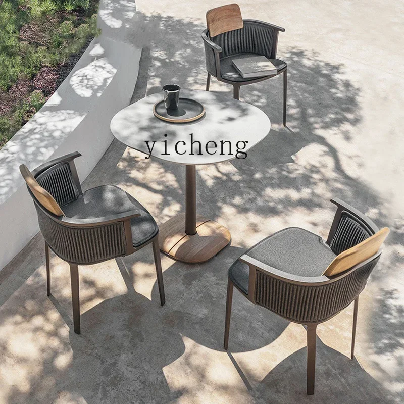 ZC Nordic outdoor table and chair combination courtyard terrace waterproof and sunscreen rattan furniture combination