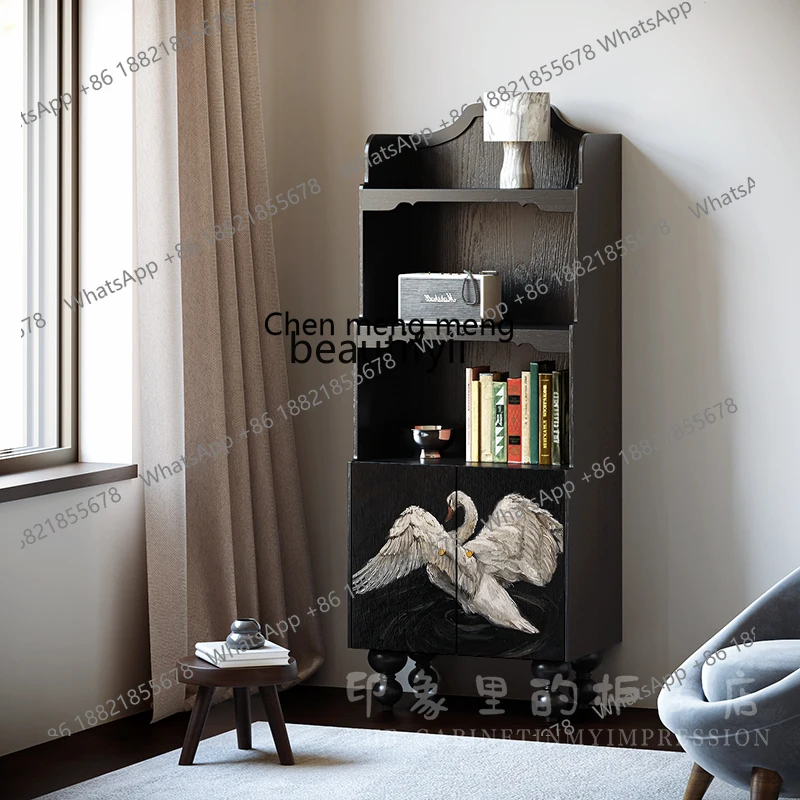G153 French white swan solid wood bookcase, living room wall storage, dining side cabinet, multi-layer storage decorative cabine